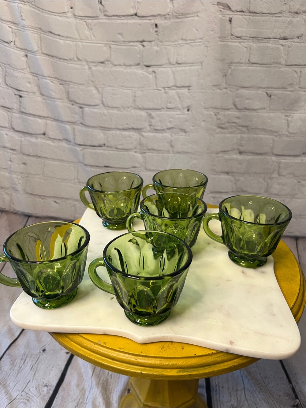 Vintage Anchor Hocking Fairfield Avocado Green Tea Coffee Cups Set of 6